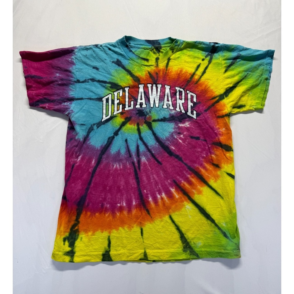 Delaware T Shirt Mens Medium Multicolor Spiral Tie Dye Graphic Print Casual Wear